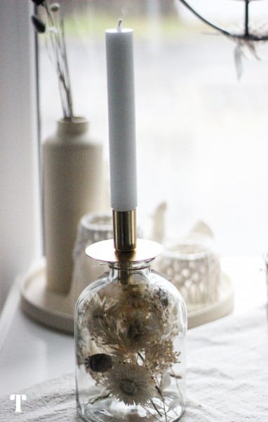 Kerzenglas "Trockenblumen Natur" für Stabkerzen, H 21,5 cm