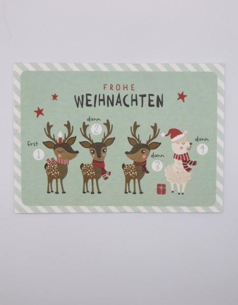 Postkarte "Frohe Weihnachten Erst 1, dann 2, dann 3, dann 4"
