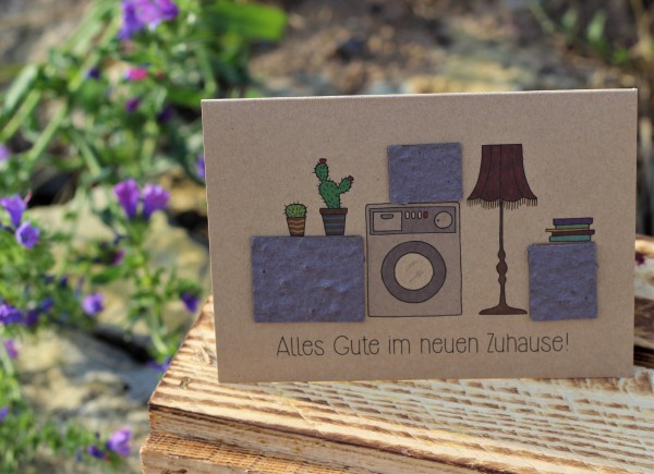 Grußkarte "Alles Gute im neuen Zuhause!", mit Wildblumen-Saatpapier