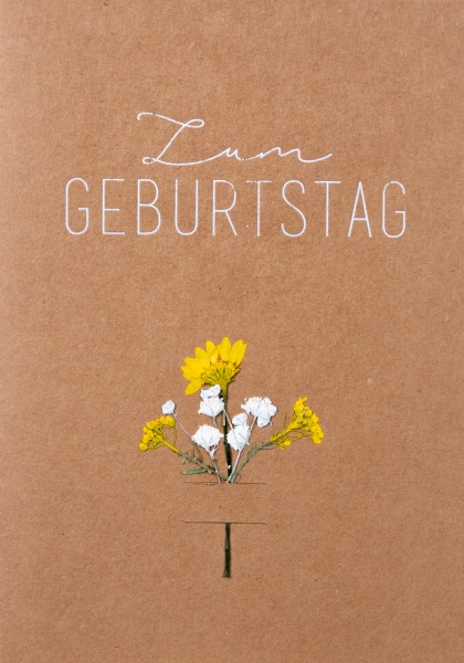 Glückwunschkarte "Zum Geburtstag" mit echten Blüten, räder
