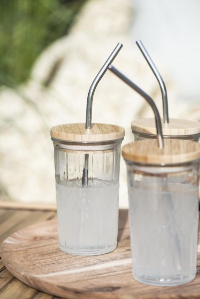 Trinkglas mit Bambusdeckel und Edelstahlstrohhalm, IB Laursen