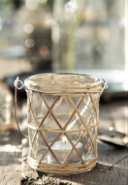 Kerzenhalter Teelicht-Glas mit Henkel "Bambus", 9,5cm, Ib Laursen