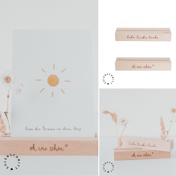 Kartenständer/ Blumenständer aus Holz "oh wie schön" "lebe.liebe.lache.", Natur, 2er Set, Eulenschn