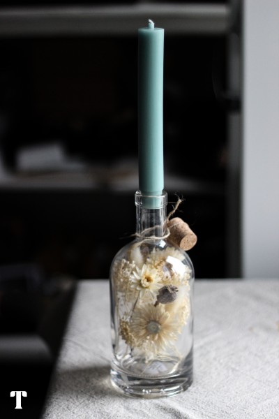 Kerzenglas "Trockenblumen Weiß" für Stabkerzen, H 21 cm